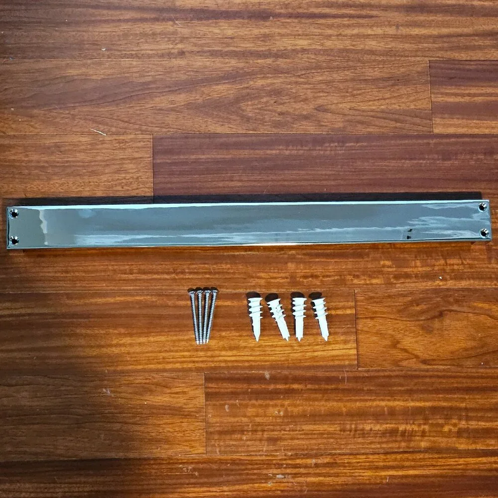 NIP REJUVENATION EMERY 18” POLISHED NICKEL HANGING WALL POT RACK UTENSIL HOLDER
